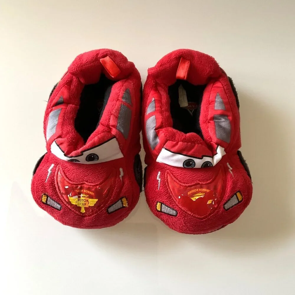 Disney Lightning McQueen Plush Slippers Unisex EUC
